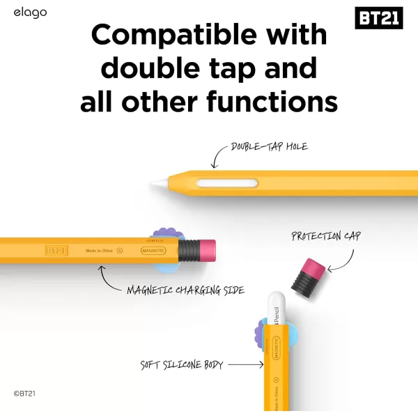 elago BT21 Classic Pencil Case Compatible with Apple Pencil 2nd Generation Durable Silicone Cover Protective Holder Compatible with Magnetic Charging and Double Tap Official Merchandise SHOOKYMANG