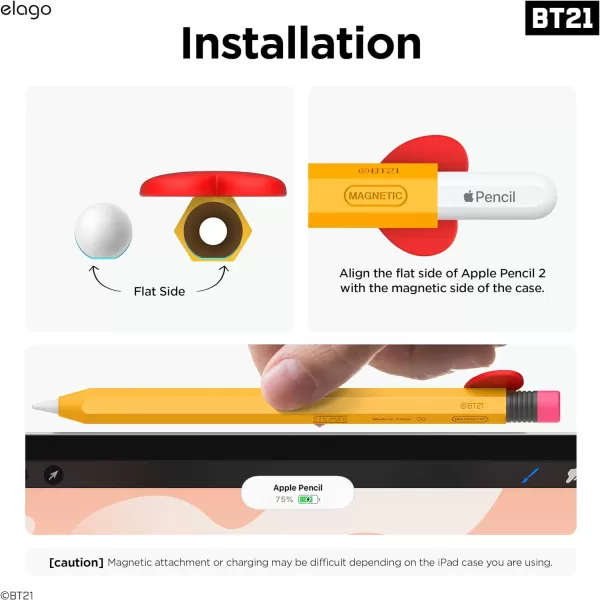 elago BT21 Classic Pencil Case Compatible with Apple Pencil 2nd Generation Durable Silicone Cover Protective Holder Compatible with Magnetic Charging and Double Tap Official Merchandise SHOOKYTATA