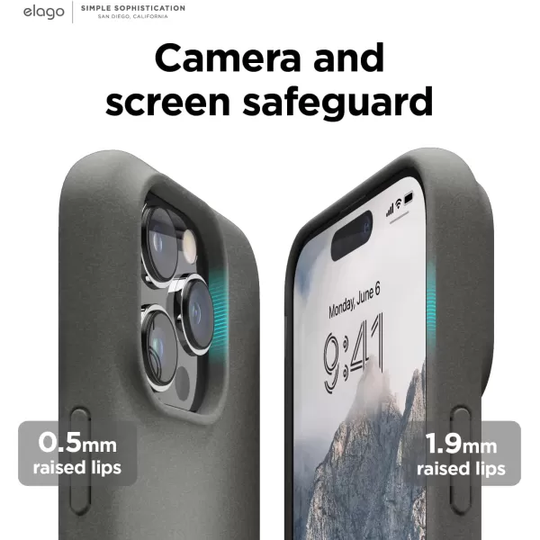 elago Compatible with iPhone 14 Pro Case Pebble Case Full Body Protective Cover Shockproof Special Pebble Coated Slim AntiScratch 61 inch Dark GreyCity Grey