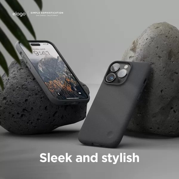 elago Compatible with iPhone 14 Pro Case Pebble Case Full Body Protective Cover Shockproof Special Pebble Coated Slim AntiScratch 61 inch Dark GreyDark Grey