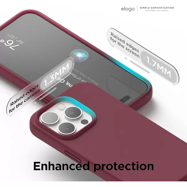 elago Compatible with iPhone 15 Pro Case Liquid Silicone Case Full Body Protective Cover Shockproof Slim Phone Case AntiScratch Soft Microfiber Lining 61 inch StoneBurgundy