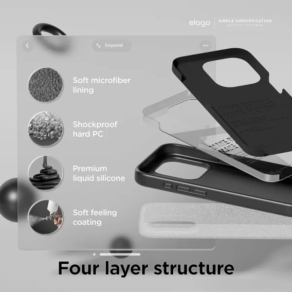 elago Compatible with iPhone 15 Pro Case Liquid Silicone Case Full Body Protective Cover Shockproof Slim Phone Case AntiScratch Soft Microfiber Lining 61 inch StoneBlack