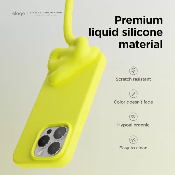 elago Compatible with iPhone 15 Pro Case Liquid Silicone Case Full Body Protective Cover Shockproof Slim Phone Case AntiScratch Soft Microfiber Lining 61 inch StoneNeon Yellow