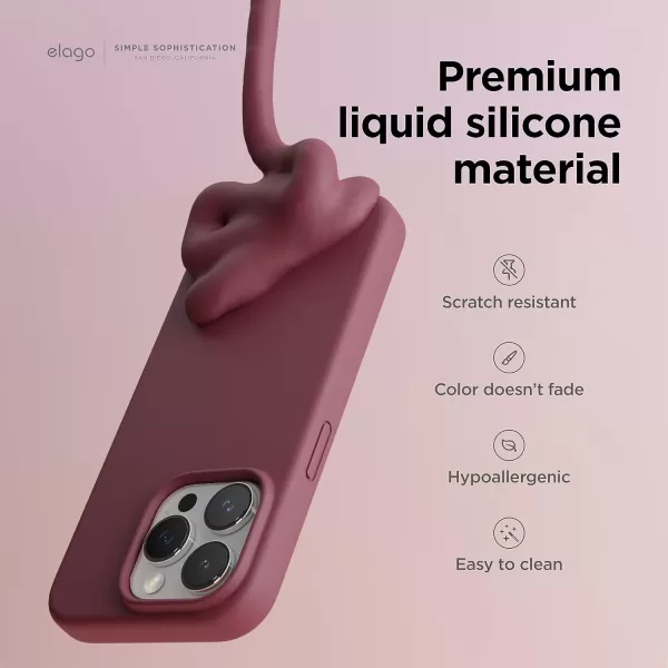 elago Compatible with iPhone 15 Pro Case Liquid Silicone Case Full Body Protective Cover Shockproof Slim Phone Case AntiScratch Soft Microfiber Lining 61 inch StoneBurgundy