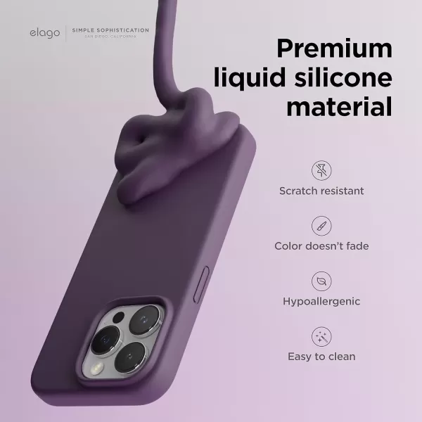 elago Compatible with iPhone 15 Pro Case Liquid Silicone Case Full Body Protective Cover Shockproof Slim Phone Case AntiScratch Soft Microfiber Lining 61 inch StoneDeep Purple