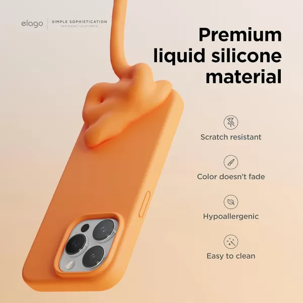 elago Compatible with iPhone 15 Pro Case Liquid Silicone Case Full Body Protective Cover Shockproof Slim Phone Case AntiScratch Soft Microfiber Lining 61 inch StoneOrange