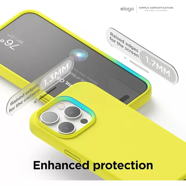 elago Compatible with iPhone 15 Pro Case Liquid Silicone Case Full Body Protective Cover Shockproof Slim Phone Case AntiScratch Soft Microfiber Lining 61 inch StoneNeon Yellow