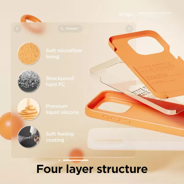 elago Compatible with iPhone 15 Pro Case Liquid Silicone Case Full Body Protective Cover Shockproof Slim Phone Case AntiScratch Soft Microfiber Lining 61 inch StoneOrange