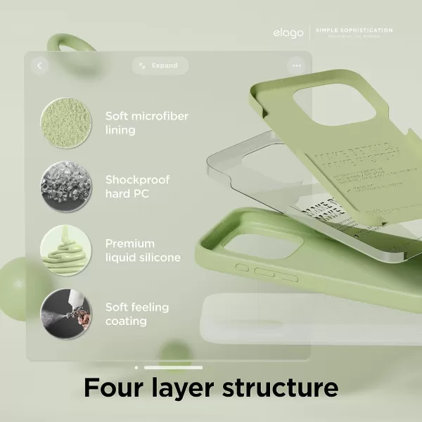 elago Compatible with iPhone 15 Pro Case Liquid Silicone Case Full Body Protective Cover Shockproof Slim Phone Case AntiScratch Soft Microfiber Lining 61 inch StonePastel Green