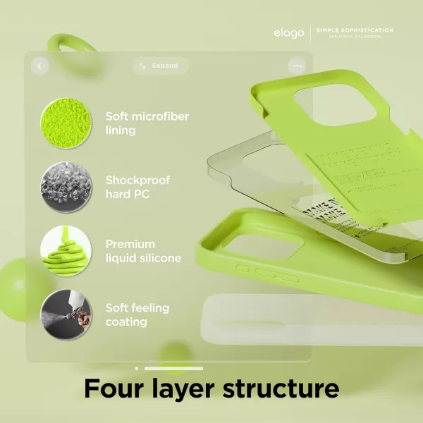 elago Compatible with iPhone 15 Pro Max Case Liquid Silicone Case Full Body Protective Cover Shockproof Slim Phone Case AntiScratch Soft Microfiber Lining 67 inch StoneLime Green