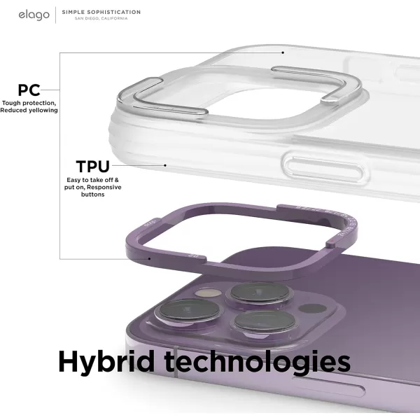 elago Dual Clear Case Compatible with iPhone 14 Pro Case Clear  61 Inch  PC  TPU Hybrid Technology Reduced Yellowing Crystal Clear Shockproof Bumper Cover Full Body Protection BlackDeep Purple