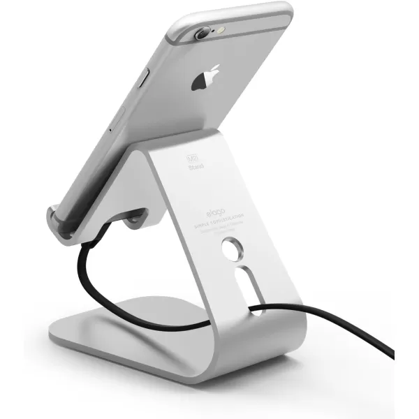 elago M2 Phone Stand Silver  Premium Aluminum Angled for Video Calls Cable Management Aluminum Phone Stand Compatible with iPhones Galaxy and Other SmartphonesSilver