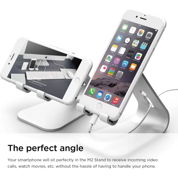 elago M2 Phone Stand Silver  Premium Aluminum Angled for Video Calls Cable Management Aluminum Phone Stand Compatible with iPhones Galaxy and Other SmartphonesSilver