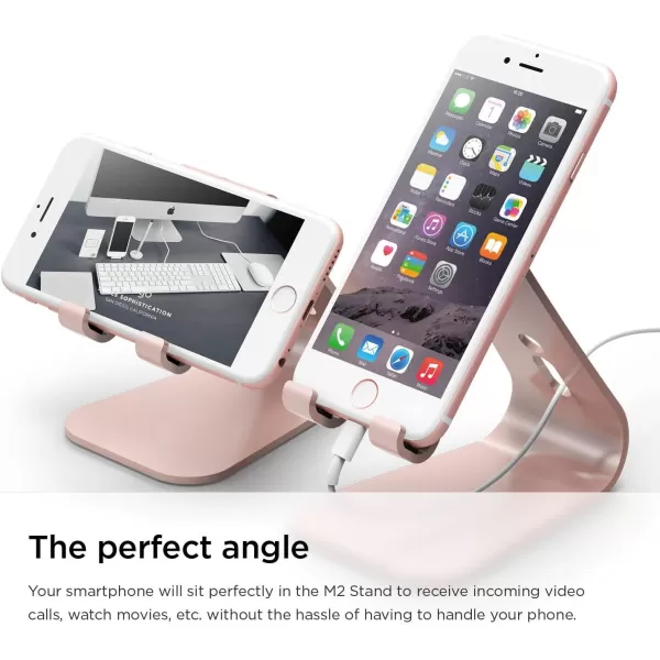 elago M2 Phone Stand Silver  Premium Aluminum Angled for Video Calls Cable Management Aluminum Phone Stand Compatible with iPhones Galaxy and Other SmartphonesRose Gold