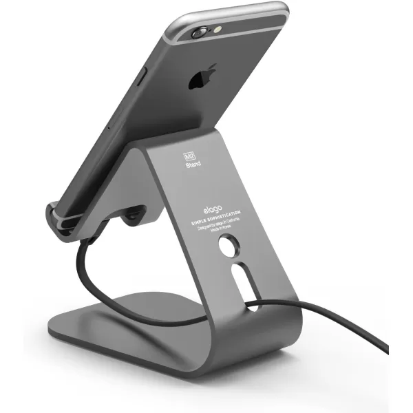 elago M2 Phone Stand Silver  Premium Aluminum Angled for Video Calls Cable Management Aluminum Phone Stand Compatible with iPhones Galaxy and Other SmartphonesDark Grey