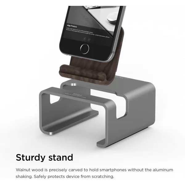 elago M3 Stand Dark GreyAuthentic Walnut  Premium AluminumHybrid DesignOptimal Angle  for All iPhones iPad Mini Galaxy and Other SmartphonesM3 Stand Dark Gray