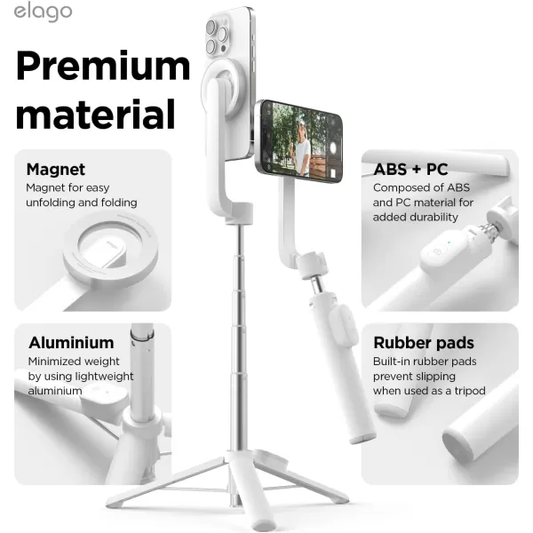 elago Magnetic Selfie Stick Tripod Compatible for All iPhones and Galaxy Strong Magnetism Portable Lightweight and Extendable Magnetic Guide Sticker Pouch and Bluetooth Remote Included Whiteelago Magnetic Selfie Stick Tripod Compatible for All iPhones and Galaxy Strong Magnetism Portable Lightweight and Extendable Magnetic Guide Sticker Pouch and Bluetooth Remote Included White