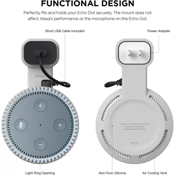 elago Outlet Wall Mount Compatible with Echo Dot 2nd Generation Light Grey  Short Cable IncludedAll Around ProtectionSpecial CoatingSpace Savingelago Outlet Wall Mount Compatible with Echo Dot 2nd Generation Light Grey  Short Cable IncludedAll Around ProtectionSpecial CoatingSpace Saving