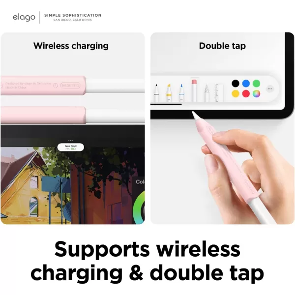 elago Pencil Grip 2 Pack Silicone Holder Sleeve Compatible with Apple Pencil 1st amp 2nd Generation and Apple Pencil USBC Compatible with Double Tap Black amp WhitePinkPurple