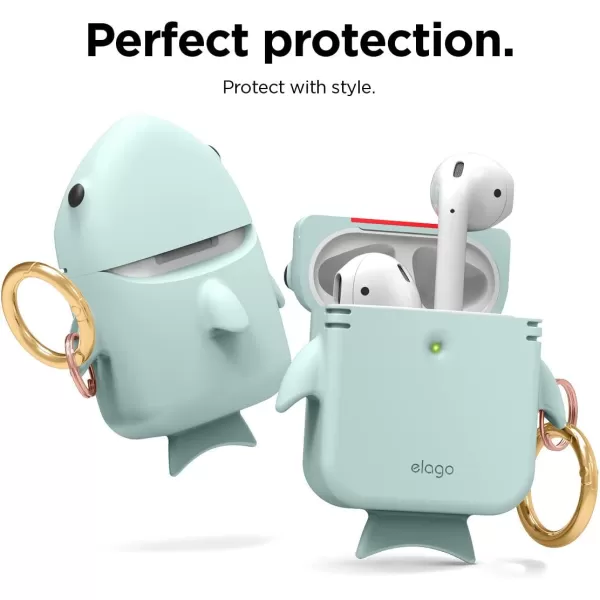 elago Shark AirPods Case Cover Compatible with Apple AirPods Case  Cute 3D Design AirPods Case Cover with Keychain for Apple AirPods 2 1 Baby MintBaby Mint