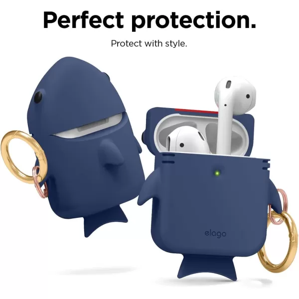 elago Shark AirPods Case Cover Compatible with Apple AirPods Case  Cute 3D Design AirPods Case Cover with Keychain for Apple AirPods 2 1 Baby MintJean Indigo