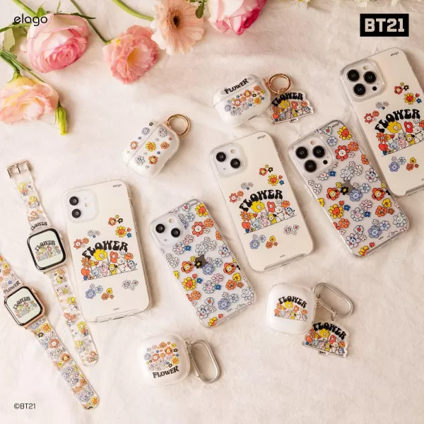 elago l BT21 Flower Hybrid Case Compatible with iPhone 13 Mini 54 inch Durable Full Body Protection Raised Lip Screen amp Camera Protection Official Merchandise Flower FriendsFlower Friends