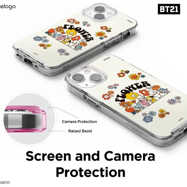 elago l BT21 Flower Hybrid Case Compatible with iPhone 13 Mini 54 inch Durable Full Body Protection Raised Lip Screen amp Camera Protection Official Merchandise Flower FriendsFlower Friends