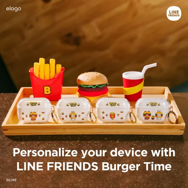 elago l LINE Friends Burger Time Clear Case Compatible with AirPods Pro Durable Full Body Protection Reduced Yellowing Reduced smudging Official Merchandise AllSALLY