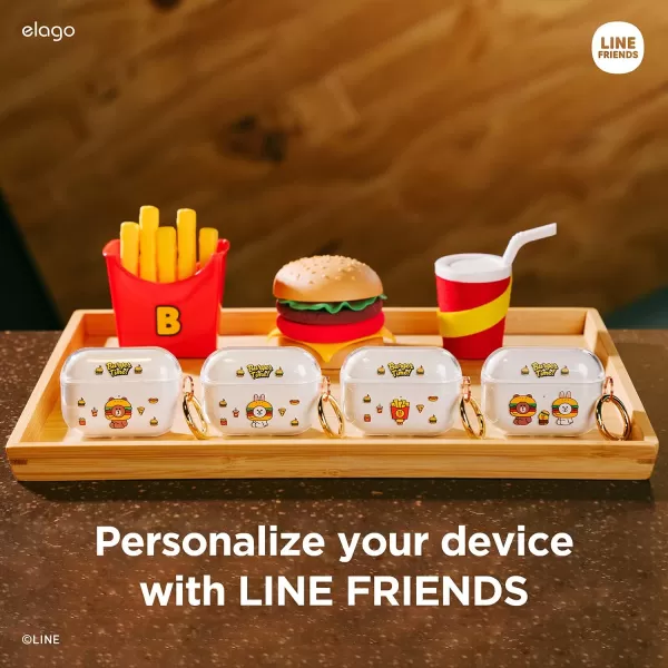 elago l LINE Friends Burger Time Clear Case Compatible with AirPods Pro Durable Full Body Protection Reduced Yellowing Reduced smudging Official Merchandise AllALL