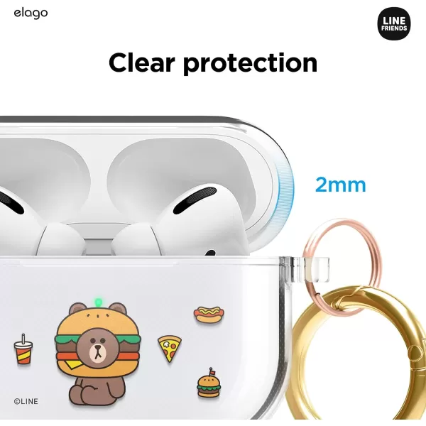 elago l LINE Friends Burger Time Clear Case Compatible with AirPods Pro Durable Full Body Protection Reduced Yellowing Reduced smudging Official Merchandise AllBROWN