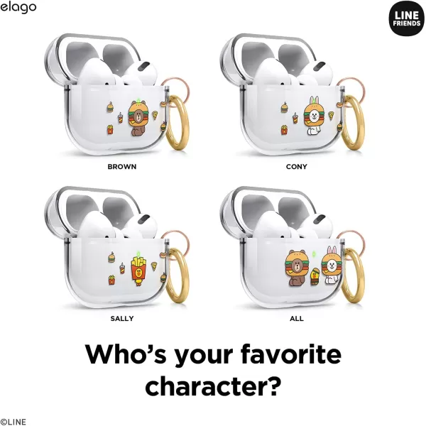 elago l LINE Friends Burger Time Clear Case Compatible with AirPods Pro Durable Full Body Protection Reduced Yellowing Reduced smudging Official Merchandise AllCONY