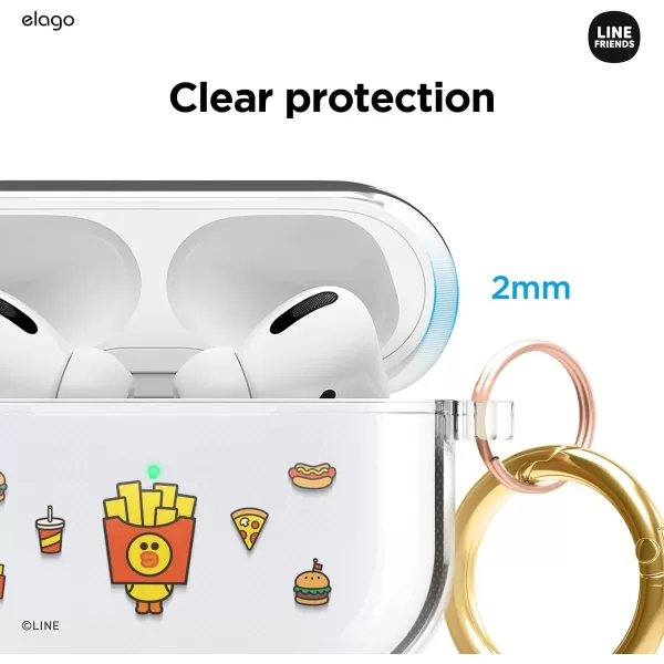 elago l LINE Friends Burger Time Clear Case Compatible with AirPods Pro Durable Full Body Protection Reduced Yellowing Reduced smudging Official Merchandise AllSALLY