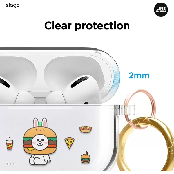 elago l LINE Friends Burger Time Clear Case Compatible with AirPods Pro Durable Full Body Protection Reduced Yellowing Reduced smudging Official Merchandise AllCONY