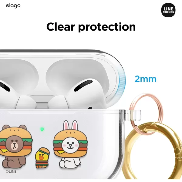 elago l LINE Friends Burger Time Clear Case Compatible with AirPods Pro Durable Full Body Protection Reduced Yellowing Reduced smudging Official Merchandise AllALL