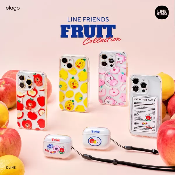 elago l LINE Friends Fruit Shop Case Compatible with iPhone 15 Pro 61 inch Durable Full Body Protection Raised Lip Screen amp Camera Protection Official Merchandise LemonPeach