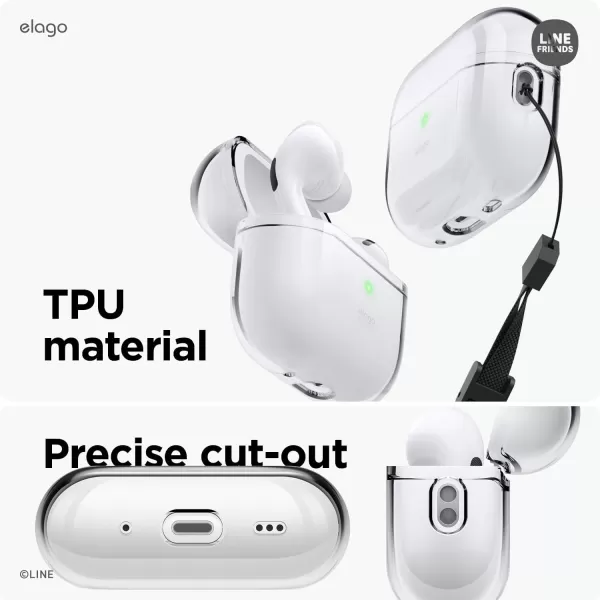 elago l LINE Friends minini Clear Case with Lanyard Compatible with AirPods Pro 2 Durable Full Body Protection Reduced Yellowing Reduced smudging Official Merchandise ConfettiScore