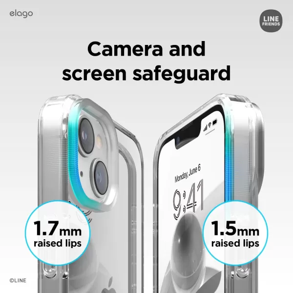 elago l LINE Friends minini iPhone Hybrid Case Compatible with iPhone 14 61 inch Durable Full Body Protection Raised Lip Screen amp Camera Protection Official Merchandise RainbowWhite