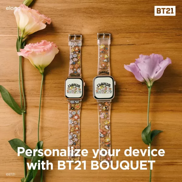 elagoBT21 FLOWER Band Compatible with Apple Watch Band 38mm 40mm 41mm 42mm 44mm 45mm 49mm compatible with iWatch Series Ultra2UltraSE9876SE54321 Soft Protective Strap Official MerchandiseFLOWER BOUQUET 42mm44mm45mm