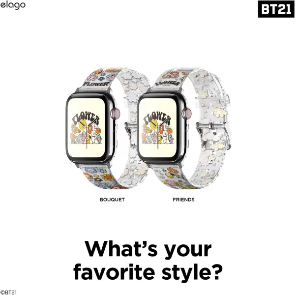 elagoBT21 FLOWER Band Compatible with Apple Watch Band 38mm 40mm 41mm 42mm 44mm 45mm 49mm compatible with iWatch Series Ultra2UltraSE9876SE54321 Soft Protective Strap Official MerchandiseFLOWER BOUQUET 38mm40mm41mm