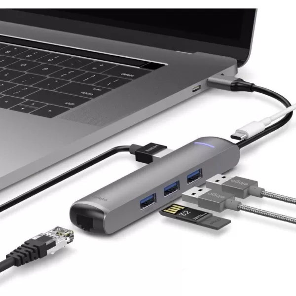 elago 6 in 1 Ethernet for MacBook Pro and Other USB TypeC Devices Ethernet Port 4K HDMI PD Charging Port 3 USB 30 Portselago 6 in 1 Ethernet for MacBook Pro and Other USB TypeC Devices Ethernet Port 4K HDMI PD Charging Port 3 USB 30 Ports