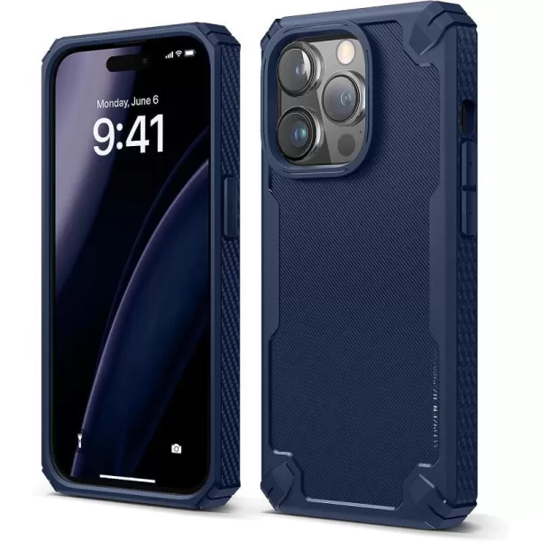 elago Armor Compatible with iPhone 14 Pro Case 61 Inch  US Military Grade Drop Protection HeavyDuty Protective Case Carbon Fiber Texture Tough Rugged Design Shockproof Bumper Cover BlackJean Indigo