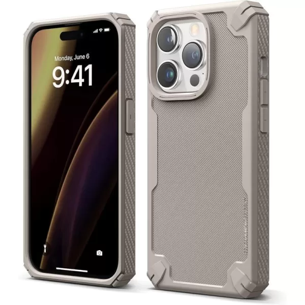 elago Armor Compatible with iPhone 14 Pro Case 61 Inch  US Military Grade Drop Protection HeavyDuty Protective Case Carbon Fiber Texture Tough Rugged Design Shockproof Bumper Cover BlackSand