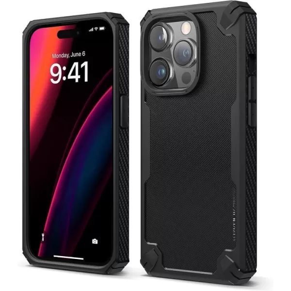 elago Armor Compatible with iPhone 14 Pro Case 61 Inch  US Military Grade Drop Protection HeavyDuty Protective Case Carbon Fiber Texture Tough Rugged Design Shockproof Bumper Cover BlackBlack