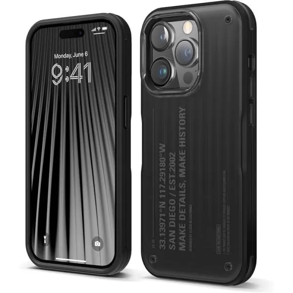 elago Buckler Compatible with iPhone 14 Pro Case 61 Inch  US Military Grade Drop Protection HeavyDuty Protective Case Carbon Fiber Texture Tough Rugged Design Shockproof Bumper Cover BlackTypography