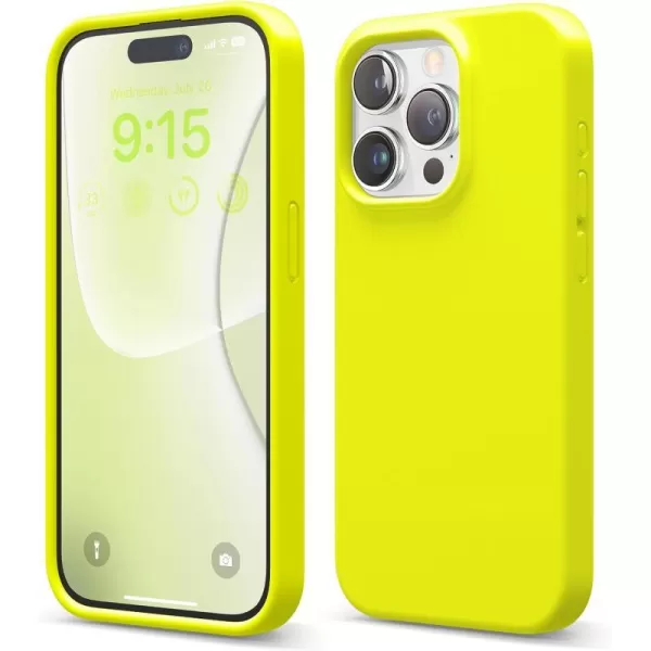 elago Compatible with iPhone 15 Pro Case Liquid Silicone Case Full Body Protective Cover Shockproof Slim Phone Case AntiScratch Soft Microfiber Lining 61 inch StoneNeon Yellow