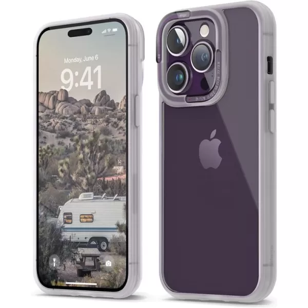 elago Dual Clear Case Compatible with iPhone 14 Pro Case Clear  61 Inch  PC  TPU Hybrid Technology Reduced Yellowing Crystal Clear Shockproof Bumper Cover Full Body Protection BlackDeep Purple