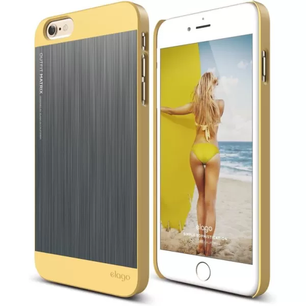 elago Outift MatrixCreamy YellowDark Grey  Premium Hybrid ConstructionBrushed AluminumSpark Design Award  for iPhone 66S PlusCreamy Yellow  Dark Grey