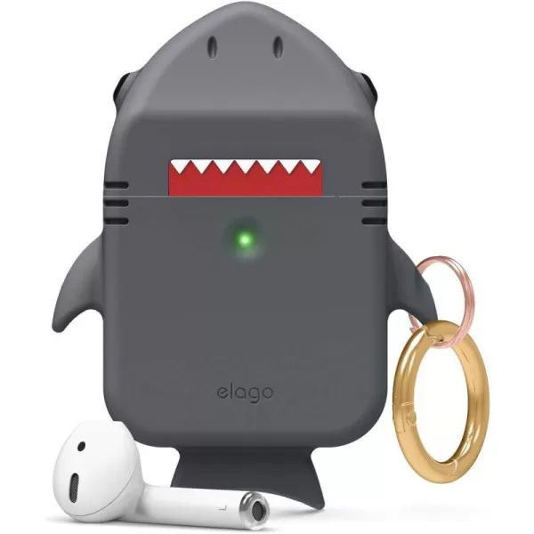 elago Shark AirPods Case Cover Compatible with Apple AirPods Case  Cute 3D Design AirPods Case Cover with Keychain for Apple AirPods 2 1 Baby MintDark Grey