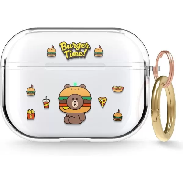 elago l LINE Friends Burger Time Clear Case Compatible with AirPods Pro Durable Full Body Protection Reduced Yellowing Reduced smudging Official Merchandise AllBROWN