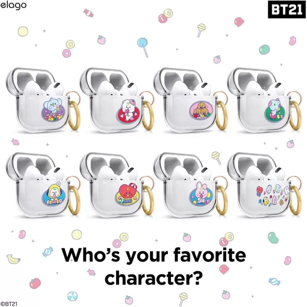 elago BT21 Case Compatible with Apple AirPods Pro Case Clear Case with Keychain Reduce Yellowing and Smudging Supports Wireless Charging Official Merchandise KOYAKOYA